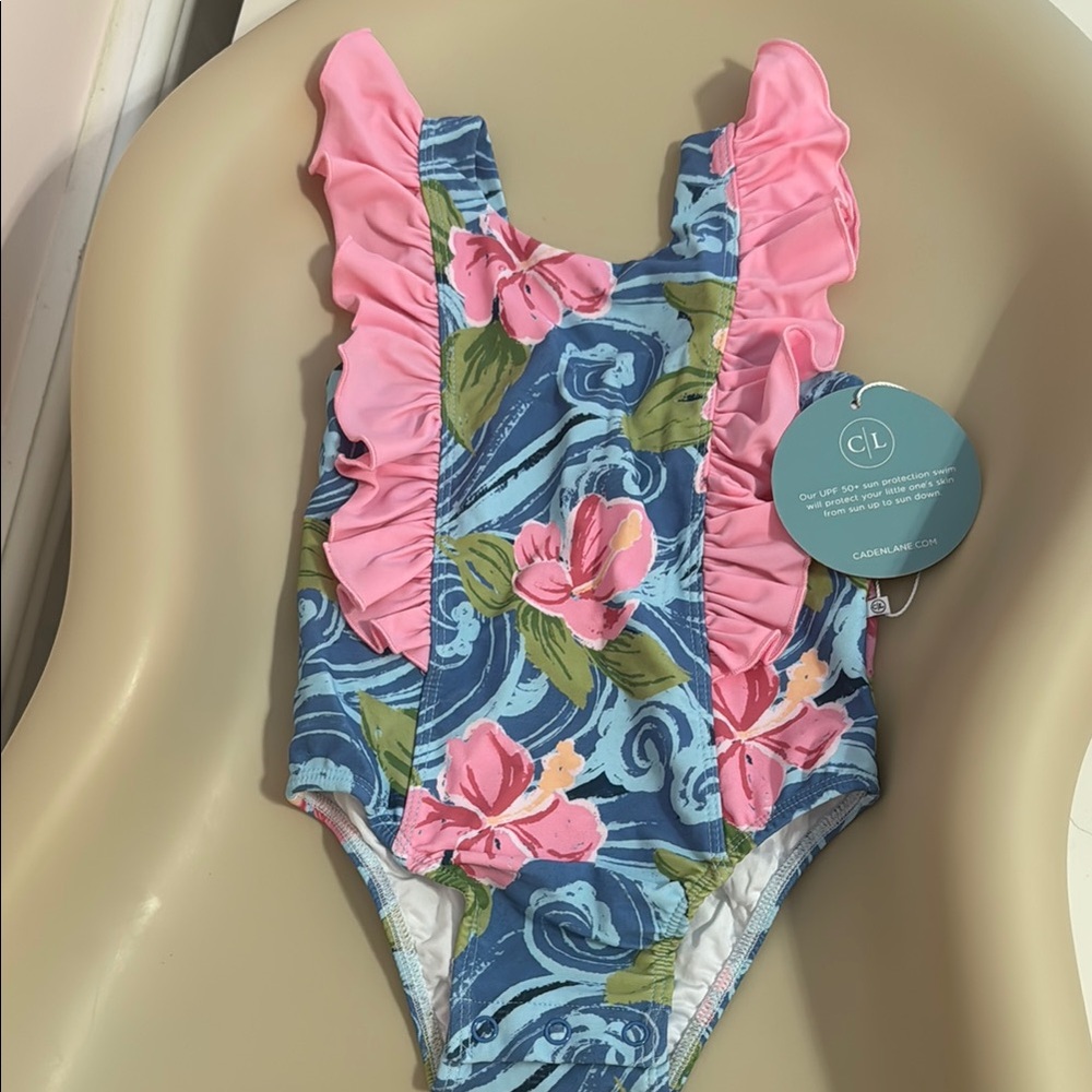 Caden Lane One Piece Swimsuit - Blue and Pink Floral